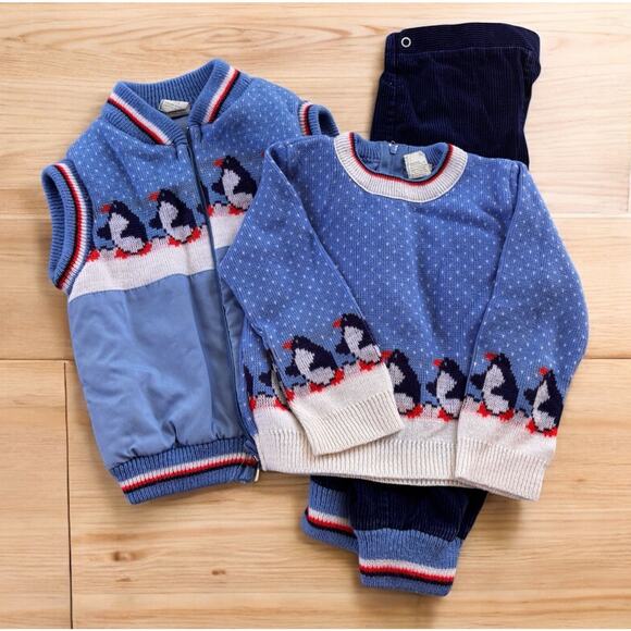 Vintage Other - 3 Pc Vintage 80's Boys Toddler 3T Sweater Corduroy Pants Vest Fair Isle Pengiun